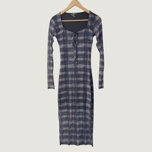 Daisy Street Mesh Midi Dress US 2 Black Gray Tie Dye Grunge Goth Long‎ Sleeve